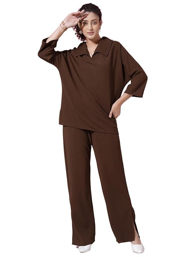 51WnO97DFwL._SY879_.jpg Women's Co-ords Set|Lycra Oversized Top & Trouser Set|Casual Co-ords Set for Women|Two Piece Co-ord Set|Office Wear Co-ords Set - Image 1