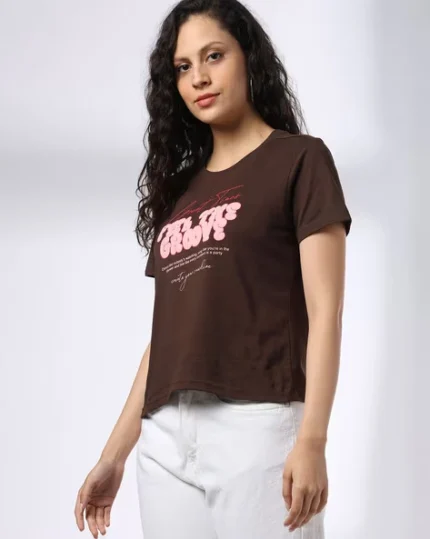 Women Typographic Regular Fit Crew-Neck T-Shirt