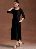 Black Woven Design Rayon Straight Kurta - Image 4