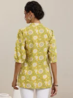 Yellow Printed Cotton Straight Short Kurti - Image 3