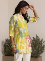 Cream Printed Silk Blend Straight Kurti - Image 2