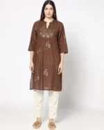 Women Floral Print Gathered A-Line Kurta