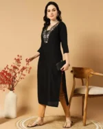 Women Embroidered Straight Kurta - Image 4