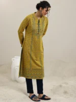 Mustard Woven Design Wool Straight Kurta - Image 2