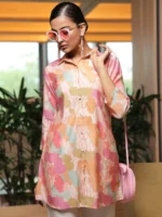 Pink Printed Silk Blend Straight Kurti - Image 2