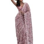 Women's Net Embroidery Sequin work Saree with Blouse Piece