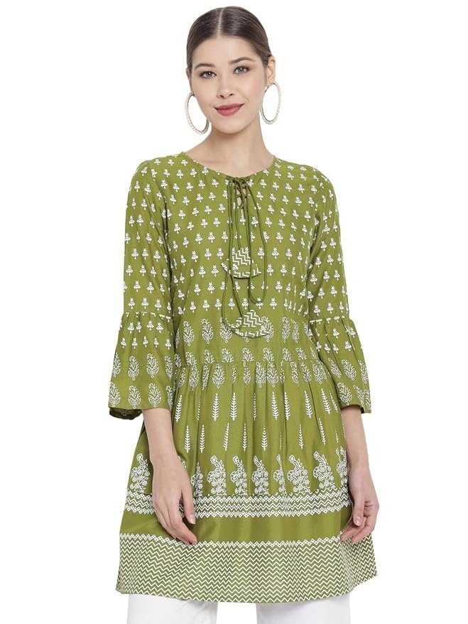 71ZwId6uZlL._SY879_.jpg Women's Rayon Floral Printed Short Kurti Tops for Women - Image 1