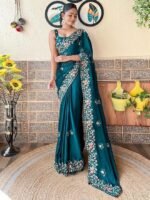 Women's Multicolor Chiffon Embroidered Saree with Unstitched Blouse - Image 3