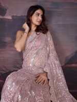 Women's Net Embroidery Sequin work Saree with Blouse Piece - Image 3