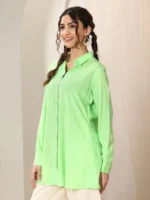 Green Solid Rayon Straight Short Kurti - Image 2