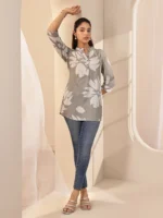 Grey Printed Rayon Straight Tunic - Image 3