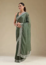Mehendi Zariwork Satin Saree - Image 2