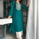 Teal Yoke Design Silk Kurta
