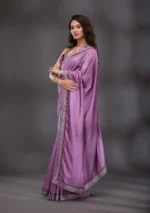 Lavender Threadwork Raw Silk Saree - Image 3